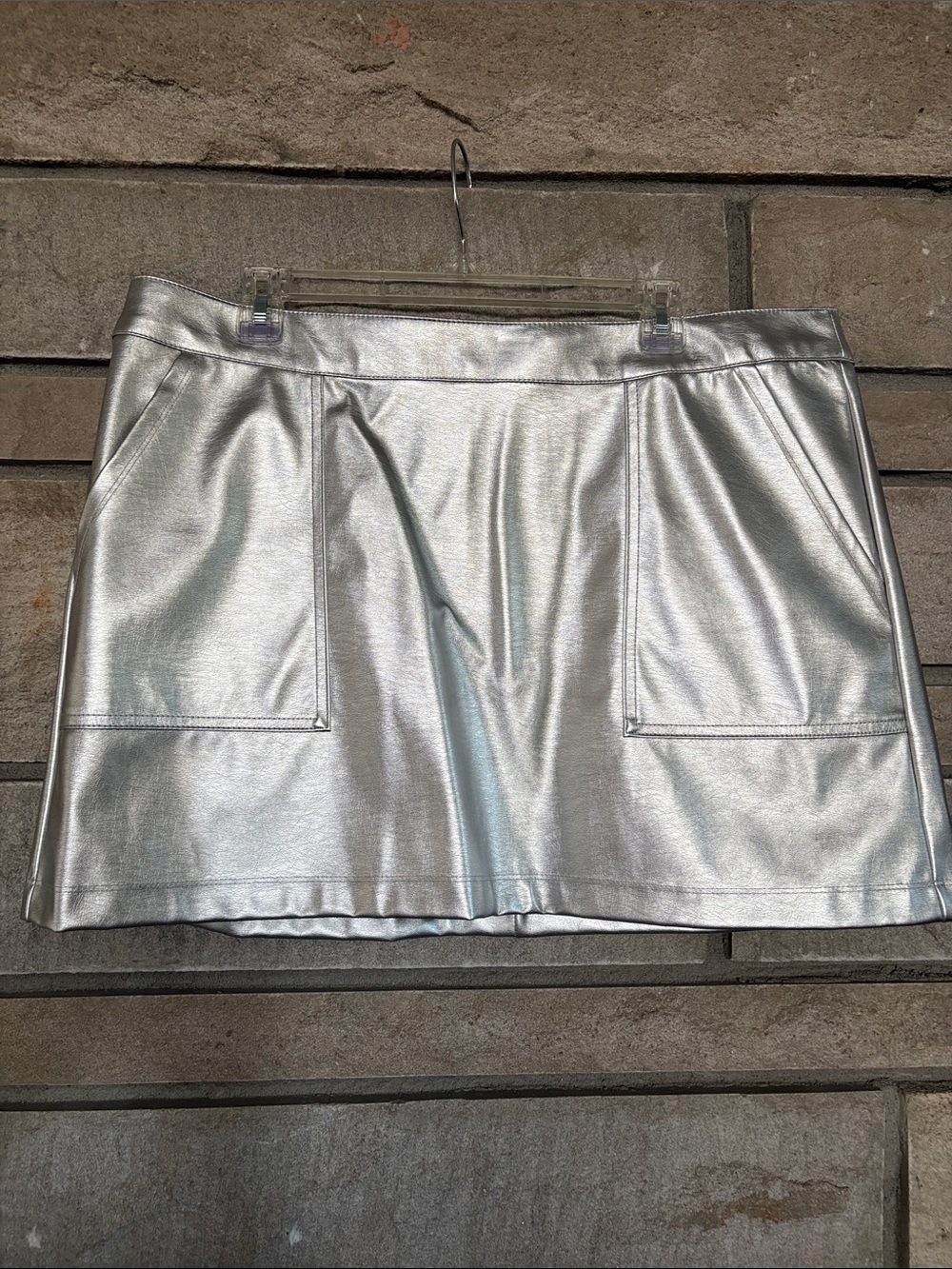 a new day Silver Faux Leather Mini Skirt with Front Pockets